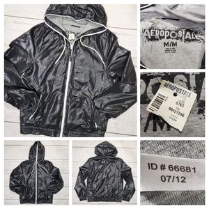 NOS Aeropostale Jacket Medium Men's Black Full Zip Spell Out Hood NWT 2012.